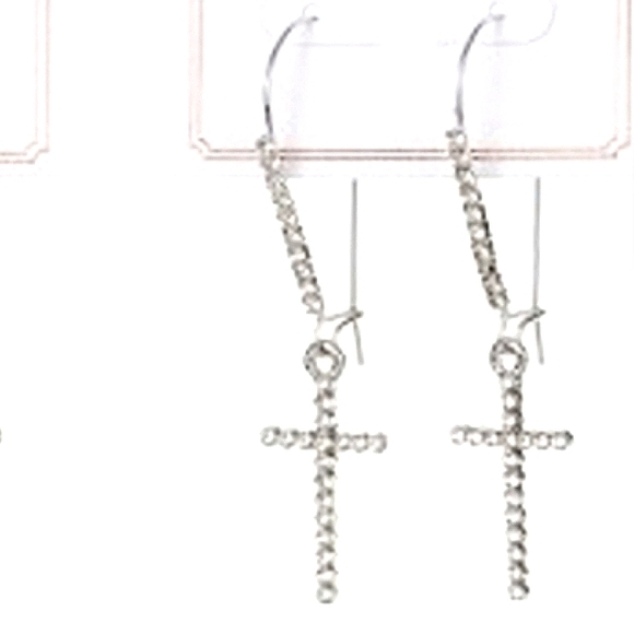 Silver Crystal Cross Drop Earrings, Goldtone 42x18mm NEW - Picture 7 of 8